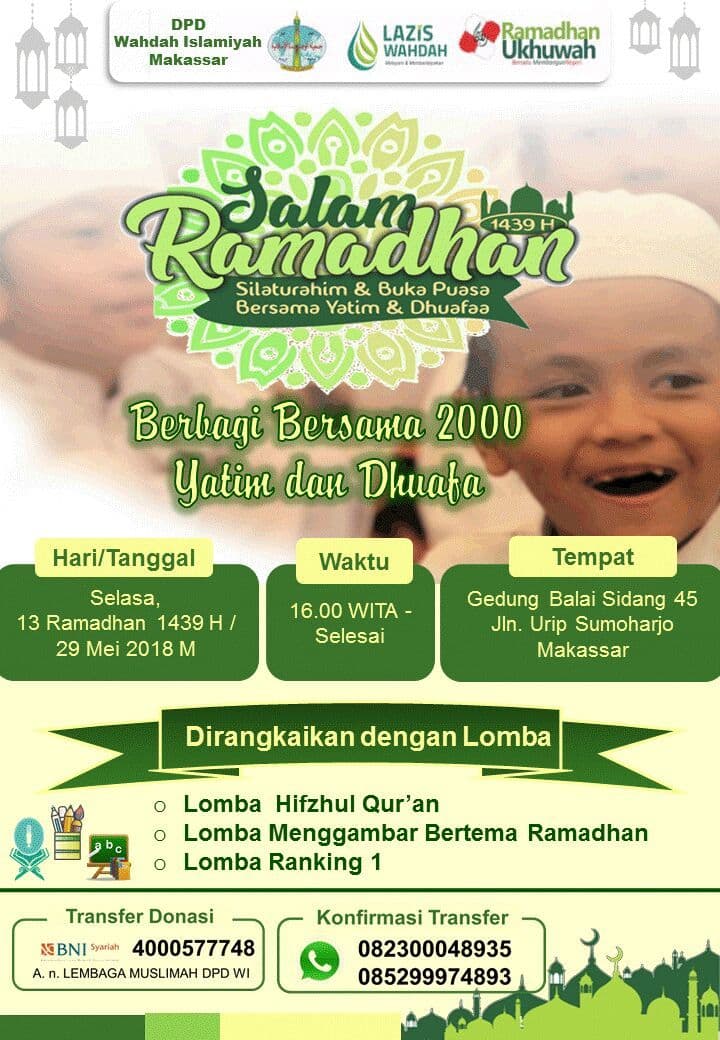 Muslimah Wahdah Makassar akan Memberi Buka Puasa 2000 Yatim dan Dhuafa