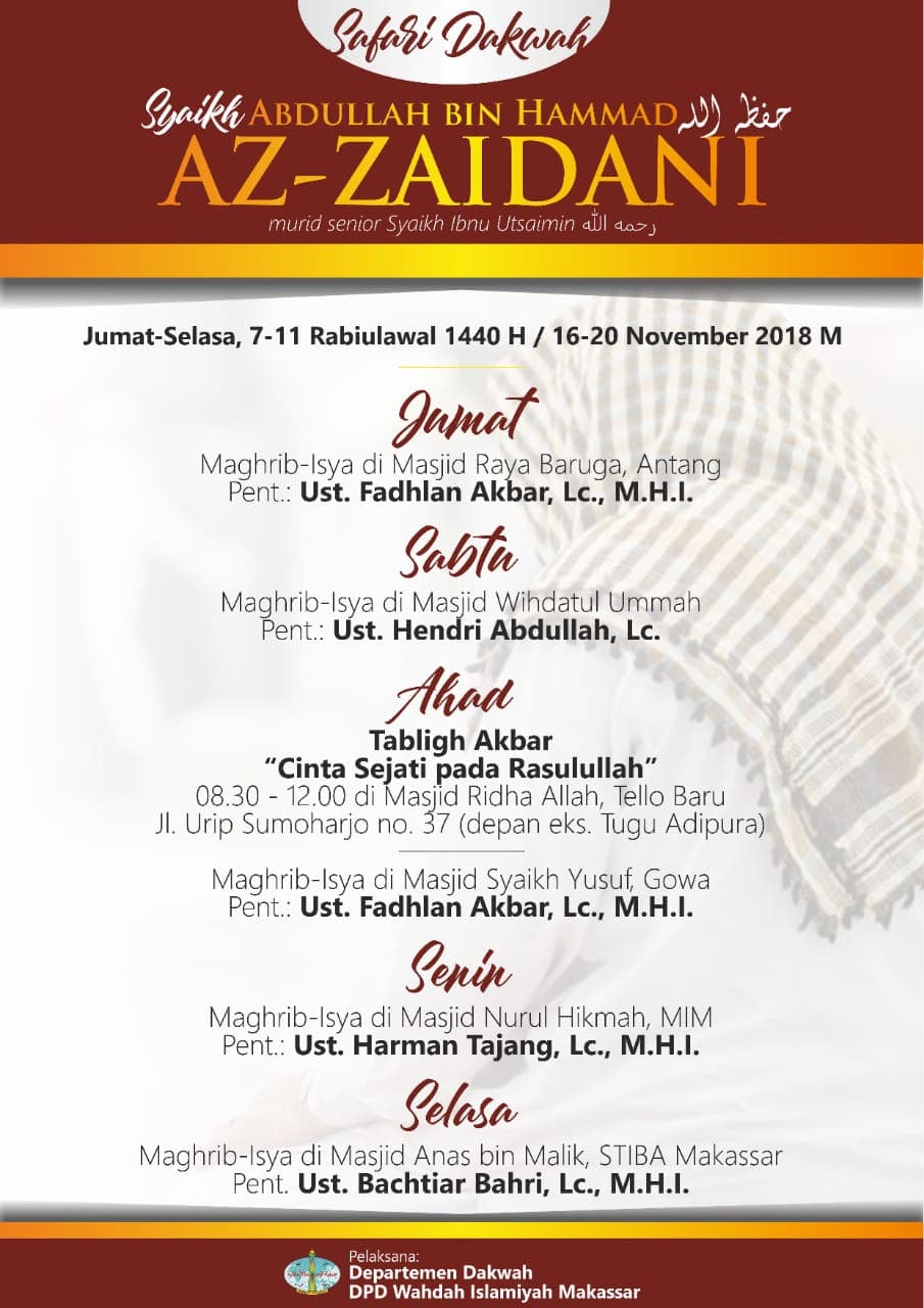 Ini Jadwal Safari Dakwah Ulama Timur Tengah di Makassar